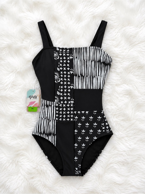 Nani Swimwear Other - Nani Black & White Patchwork One-Piece Swimsuit